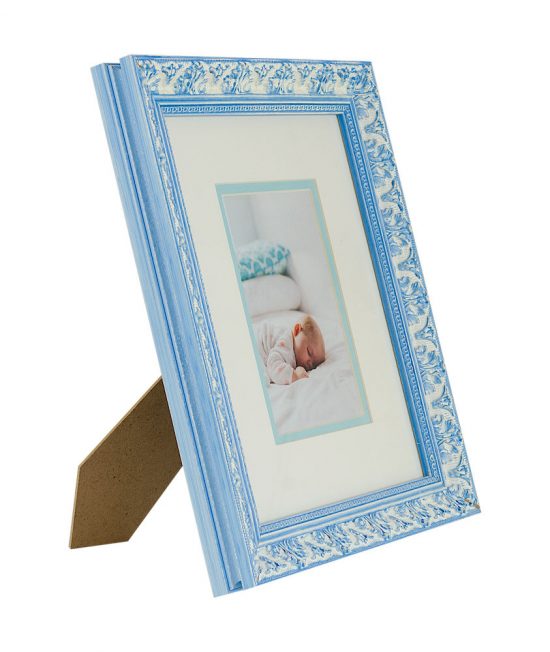 Blue carved frame with double matboard