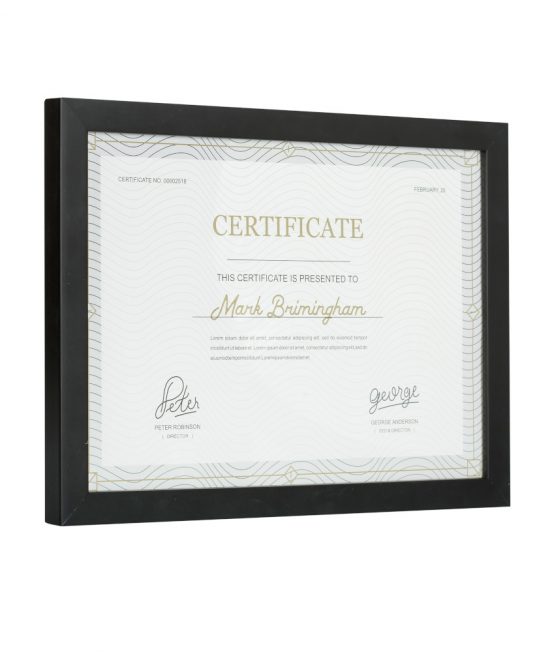 black wood certificate frame side