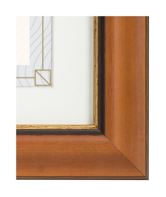 walnut plus gold stripe color wood frame with mat detail
